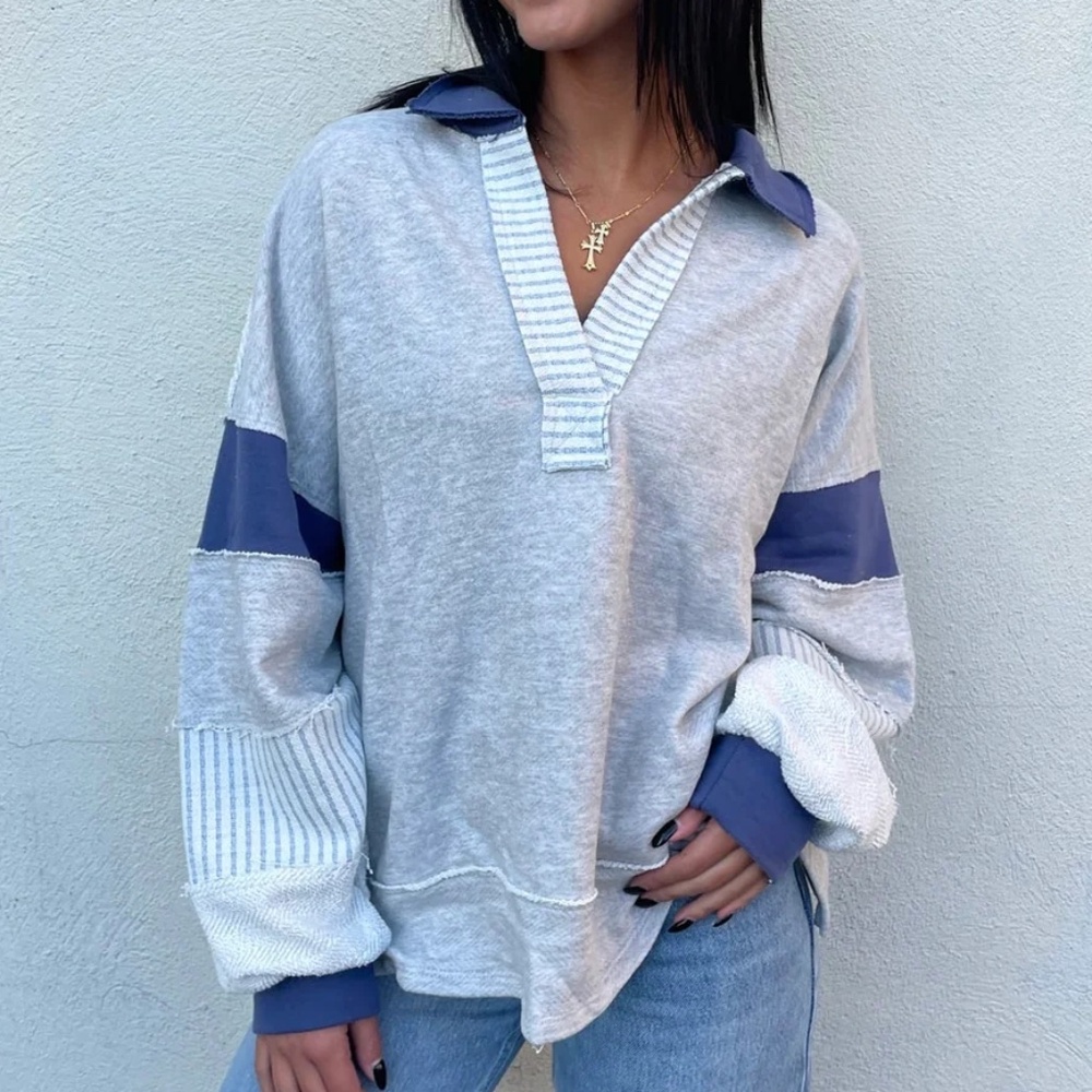 NWOT BUCKETLIST Harlow Color-Block Loose Fit Top - Picture 2 of 8